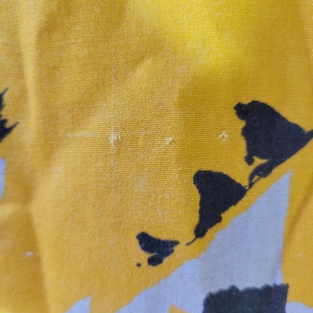 Vintage retro abstract midi dress yellow cotton linen blend size 36 small medium - Picture 10 of 12